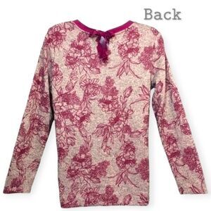 St Johns Bay Women's Small Pink And Gray Floral Long Sleeve Granny Knit Top EUC